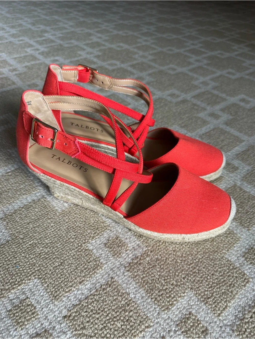 Talbots Lyndsay Strappy Espadrille Wedge Sandals Bright Papaya Red 10